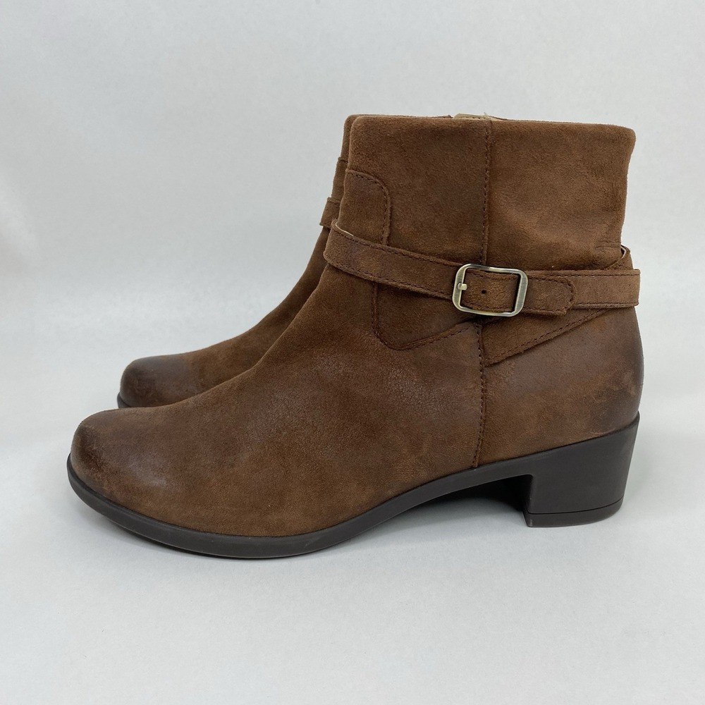DANSKO Size 40 U.S 9.5 Cagney Brown Leather Ankle Boots Buckle Zip Block Heel